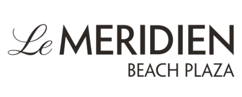 Logo Le Méridien Beach Plaza : Identité visuelle de l'hôtel Logo Le Méridien Beach Plaza avec 'Le' manuscrit et 'MERIDIEN' en lettres capitales noires sur fond blanc.